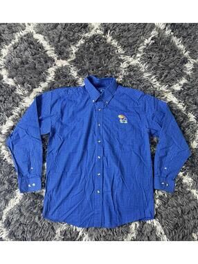 Kansas Jayhawks Antigua Shirt Men’s Medium Button Up Polo Blue Pocket